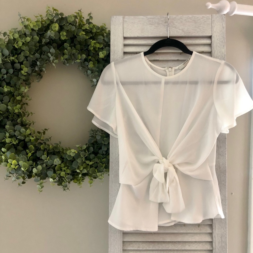White Tie Front Top